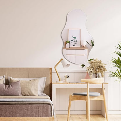 PERFNIQUE Irregular Wall Mirror Asymmetrical Mirror, 28''x17'' Decorative Modern Mirror for Bathroom Bedroom Living Room Entryway, Cloud Frameless, Wall Mounted (28''x17'', Cloud)
