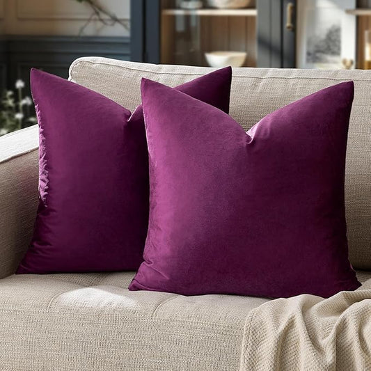 GIGIZAZA Decorative Throw Pillow Covers 16x16,Set of 2 Purple Square Couch Pillow Covers,Velvet Sofa Boho Cushion Pillows