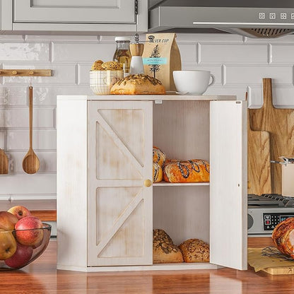 Corner Bread Box for Kitchen Counter Double Layer Bamboo Bread Storage Container Large Capacity Bread Storage Bin Farmhouse Breadbox Organizer