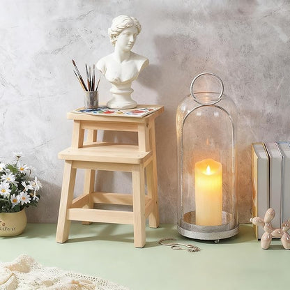 20" High Versatile Modern Metal Hurricane Lantern with Handmade Sturdy Glass Dome in Vintage White for Pillar Candle & Plants, Industrial, Farmhouse, Shabby Chic