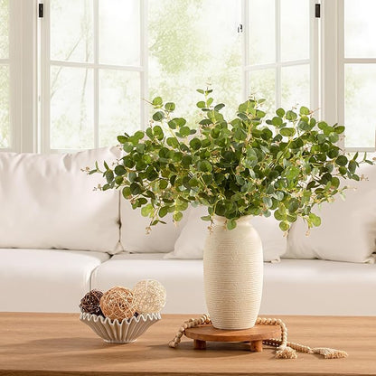 Ceramic Flower Vase, 12.5" Large Rustic Farmhouse Vases Home Decor Tall Pottery Decorative Pampas Vase for Table Living Room Entryway Mantel Bookshelf Bedroom Bathroom Kitchen-White