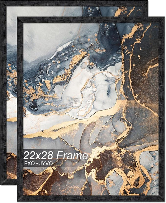 Engineered Wood 22 x 28 Frame Set of 2, Black Picture Frame for 22x28 Inch Poster Puzzle Photo, Light Weight 22by28 Poster Frame with Wood-grain for Wall - 2 Pack/Black/22 x28