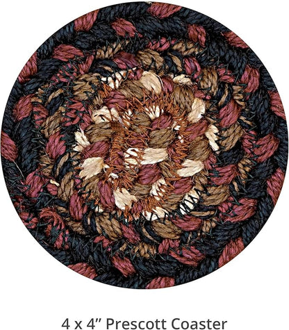 Homespice Prescott Jute Braided Coasters 4", Warm Primitive Decor, Set of 6, Black and Red - Durable, Absorbs Moisture, Easy to Clean and Protects Furniture