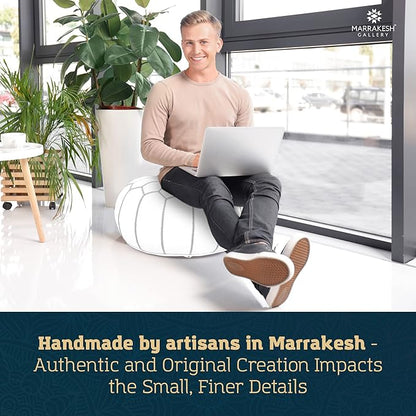 Marrakesh Gallery Genuine Leather Round Pouf Unstuffed - Moroccan Ottoman Footstool, Footrest Cover - Boho Decor - Bohemian Living Room, Bedroom, Kids Room, Gift & Wedding