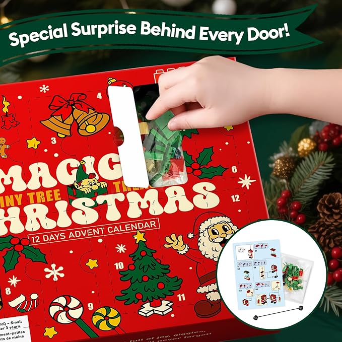 Christmas Advent Calendar 2025 for Kids: 12 Days Countdown Calendar Building Block Toys Set, Xmas Tree Ornaments Decor, White Elephant Christmas Gifts Stocking Stuffers for 6-10 Year Old Boys and Girls