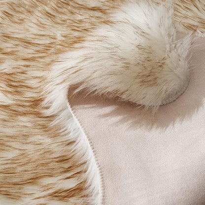 MIULEE 3x5 Feet Faux Fur Sheepskin Rug, Luxury Fluffy Area Rugs - Super Soft Decorative Shag Carpet for Bedroom, Living Room, and Nursery, White and Brown