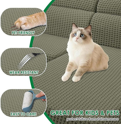MAXIJIN Couch Cushion Covers for Sectional Sofa, Stretch Sofa Cushion Cover Washable Furniture Protector with Elastic Bottom & Non-Slip Strap for Pets Kids (1PC Seat Cover, Army Green)