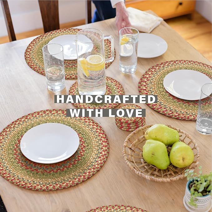 Homespice Azalea Round Braided Placemats, Warm Country Primitive Decor, Set of 2, 15" Multicolor Jute Table Mats - Vibrant Colors, Durable, Easy to Clean and Protects Furniture