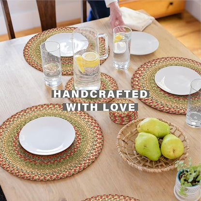 Homespice Azalea Round Braided Placemats, Warm Country Primitive Decor, Set of 2, 15" Multicolor Jute Table Mats - Vibrant Colors, Durable, Easy to Clean and Protects Furniture