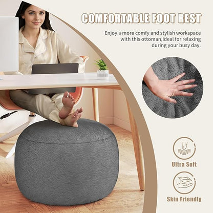 Round Pouf Ottoman Foot Rest, 29 X 18Inch Floor Poufs Footstool, A Round Modern Foam Filled Foot Stool for Living Room, Home, Nursery, Dorm, Outdoor (Grey, 29Inch)
