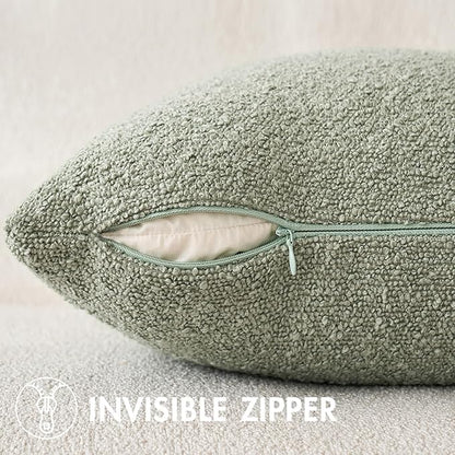 MIULEE 20x20 Inch Decorative Pillow Covers for Couch Bed Set of 2 Textured Boucle Neutral Spring Throw Pillows Sage Green Accent Solid Cushion Pillowcases Sofa Livingroom Home Decor