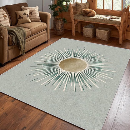 Sun Rug, 3x4 Area Rugs Boho Simple Minimalist Green Pattern for Entryway, Living Room, Bedroom, Sun Home Decor Accessories Indoor Carpet, Non Slip & Machine Washable