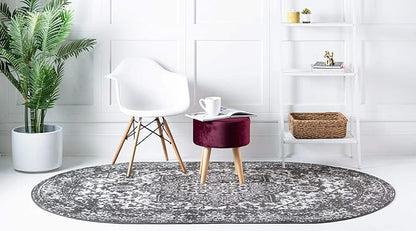 Rugs.com Arlington Collection Rug – 3' x 5' Oval Dark Grey Medium-Pile Rug Perfect for Living Rooms, Large Dining Rooms, Open Floorplans
