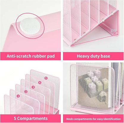 File Organizer for Desk, Desk Organizer with 5-Section Vertical File Rack, Folder Organizer,Workspace Organizers (Pink)
