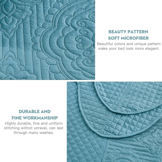 HZ & HY Oversized King Bedspread, Ultrasonic Coverlet Bedding Set, Lightweight Thin Comforter, Reversible, 5 Piece, 100% Microfiber, Lagoon