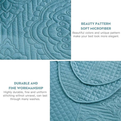 HZ & HY Oversized King Bedspread, Ultrasonic Coverlet Bedding Set, Lightweight Thin Comforter, Reversible, 5 Piece, 100% Microfiber, Lagoon
