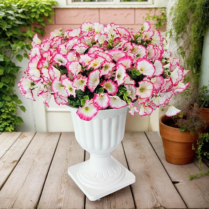 Artificial Silk Flowers for Outdoor Decoration,12 Bundles Faux Flowers Colorful Morning Glory with Eucalyptus Fake Plants Greenery UV Resistant for Outside Front Door Planter Porch Patio Yard