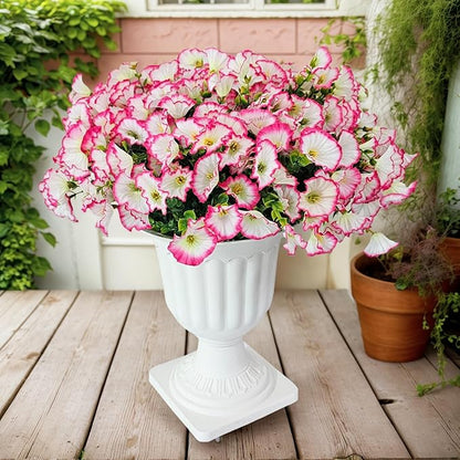 Artificial Silk Flowers for Outdoor Decoration,12 Bundles Faux Flowers Colorful Morning Glory with Eucalyptus Fake Plants Greenery UV Resistant for Outside Front Door Planter Porch Patio Yard