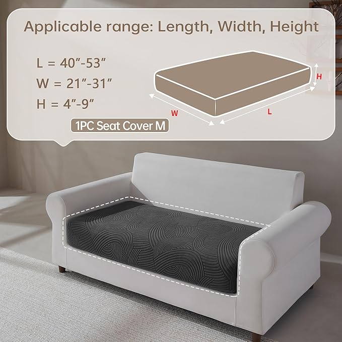Couch Cushion Covers for Sectional and L Shaped Sofa, Stretch Soft Sofa Covers Washable Wear Resistant Slipcovers Furniture Protector Pet-Friendly (1PC Loveseat Cushion Cover, Dark Gray)