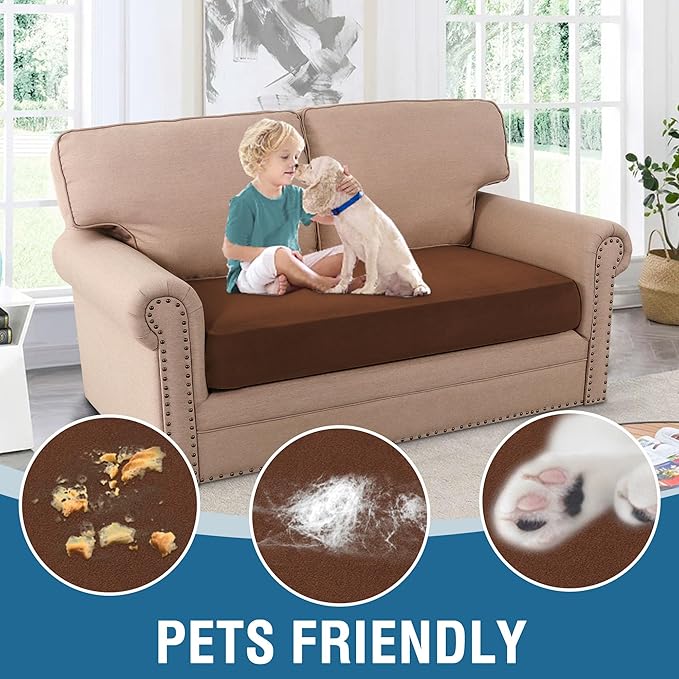 H.VERSAILTEX Fleece Couch Cushion Covers Stretch Loveseat Covers for 2 Cushion Couch Loveseat Covers Comfortable and Durable Fabric (2 Seater Cushion Cover, Caramel)