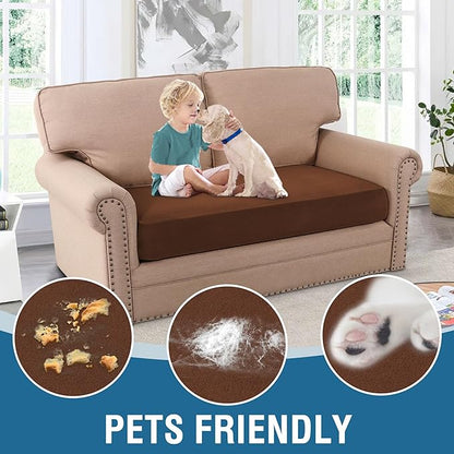 H.VERSAILTEX Fleece Couch Cushion Covers Stretch Loveseat Covers for 2 Cushion Couch Loveseat Covers Comfortable and Durable Fabric (2 Seater Cushion Cover, Caramel)