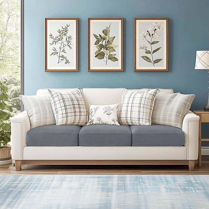 CHUN YI 3Piece Stretch Couch Cushion Covers, Sofa Seat Slipcovers for Pets, Suitable for Armchair Loveseat Sofa with Spandex Jacquard Washable Fabric(3Piece,Light Grey)