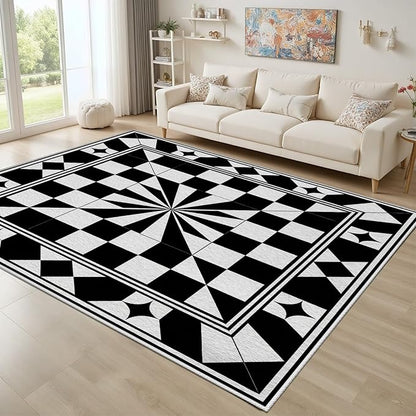 Black and White Checkered Rug, Checkered Rug, Modern Geometric Pattern Carpet, Retro Machine Washable Non Slip Area Rugs, Contemporary Rugs for Living Room/Bedroom 4x6