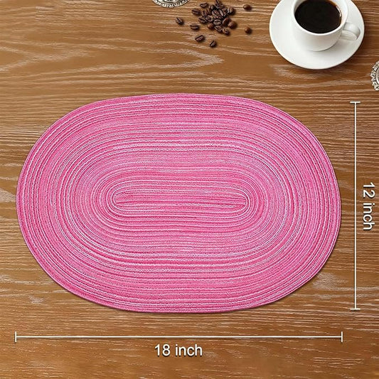 Noctiflorous Oval Braided Placemats Set of 6 Woven 12x18 Inch Non Slip Washable Heat Resistant Place Mats Tablemats for Dining Kitchen Party Daily Table Decor Dinner Mats (Hot Pink, 6)