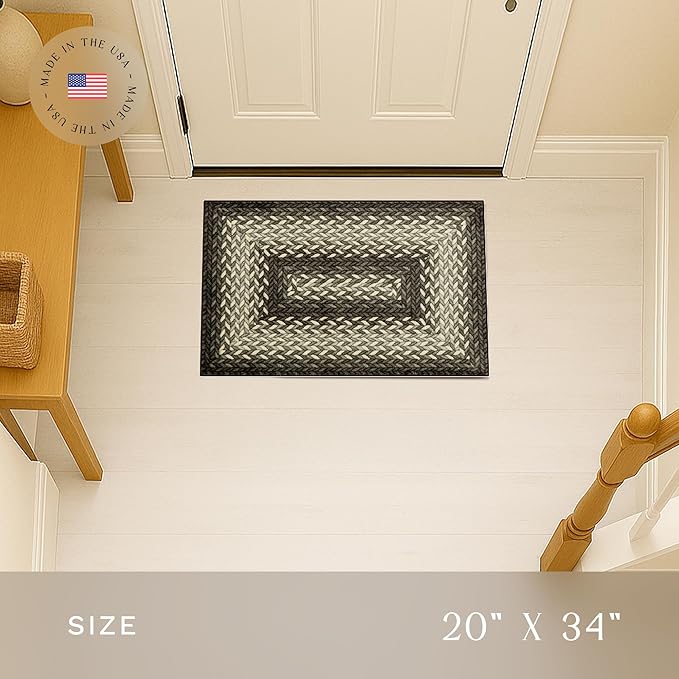 Maples Rugs Marion Bohemian Braided Design Print Area Rug – Made in USA – Washable, Non Slip Indoor Carpet for Entryway, Foyer, Kitchen, and Bathroom, 34" x 20", Black
