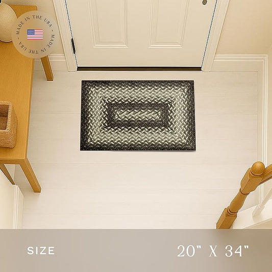 Maples Rugs Marion Bohemian Braided Design Print Area Rug – Made in USA – Washable, Non Slip Indoor Carpet for Entryway, Foyer, Kitchen, and Bathroom, 34" x 20", Black