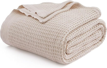 Bedsure Gentlesoft 100% Cotton Blanket Twin XL Size for College Dorm - Breathable and Soft, Waffle Weave Twin Blanket for Summer, Dorm Room Essentials, Begie, 66x90 inches