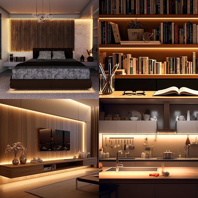 COB LED Strip Light 3000K 80FT/24M Warm White LED Strip Dimmable High Lumen Strip (2 Rolls of 40ft) 24V UL Adapter Suitable Adhesive Indoor COB LED Strip for Bedroom, Living Room, Shelf, Cabinet