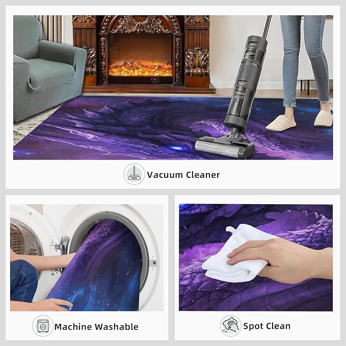 Dragon 3x5 Area Rug Starry Sky Washable Rugs for Living Room Bedroom, Fantasy Animals Soft Low Pile Non Slip Accent Floor Mat Print Throw Rug Indoor Carpet Dining Room Playroom