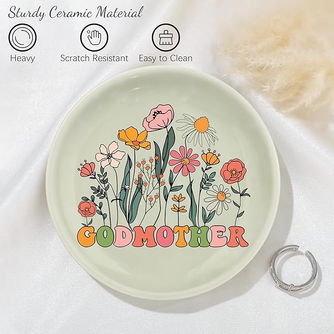 JoycuFF Godmother Proposal Gift Gifts Will You Be My Godmother Ceramic Trinket Jewelry Dish Gifts for Birthday Christmas