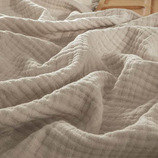 PHF 100% Cotton Muslin Throw Blanket 50" x 60", 4-Layer Lightweight Gauze Throw, Breathable Cloud-Soft Minimalist Blanket for Bed, Couch, Camping & Baby, Taupe, Ideal Gift