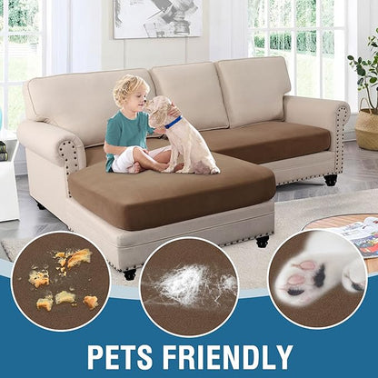 H.VERSAILTEX Fleece 2 Piece Sectional Couch Covers L Shape Stretch Couch Cushion Covers Thick and Soft Sofa Covers for Sectional Sofa Set Washable (2 Seater + 1 Chaise, Camel)