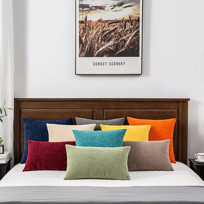 GAWAMAY Decorative Square Throw Pillow Covers 18"x18" Inch Set of 2, Super Soft Chenille Pillows Cover Fall Pillowcase for Living Room Bedroom Sofa Couch Cushion Cover Teal 45x45cm (No Insert)