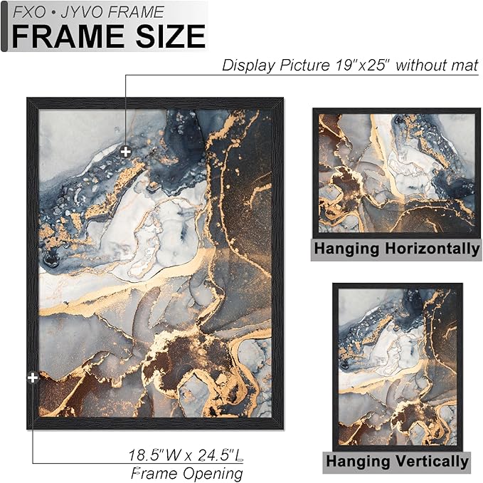 Engineered Wood 19 x 25 Frame Set of 2, Black Picture Frame for 19x25 Inch Poster Puzzle Photo, Light Weight 19by25 Poster Frame with Wood-grain for Wall - 2 Pack/Black/19 x25