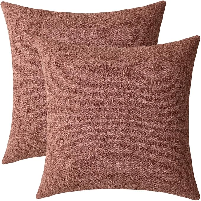 Jeneoo Dusty Rose Decorative Square Thick Throw Pillow Covers Fine Textured Boucle Couch Cushion Case for Sofa Decor, Set of 2, 18 x 18 Inch
