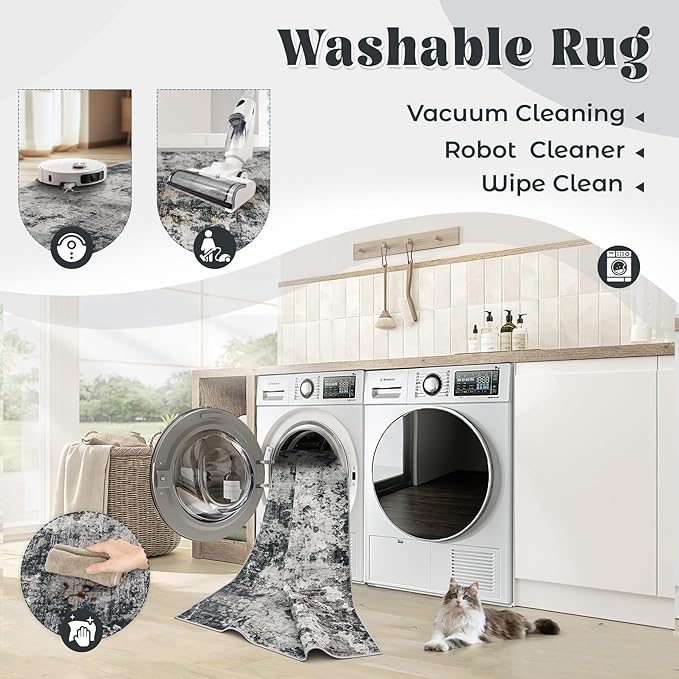 6x9 Area Rugs for Living Room, Washable Modern Abstract Large Area Rug Neutral Soft Non Slip Kids Rug Stain Resistant Indoor Carpet for Bedroom Nursery Dining Room Playroom Home Office(Black, 6'x9')