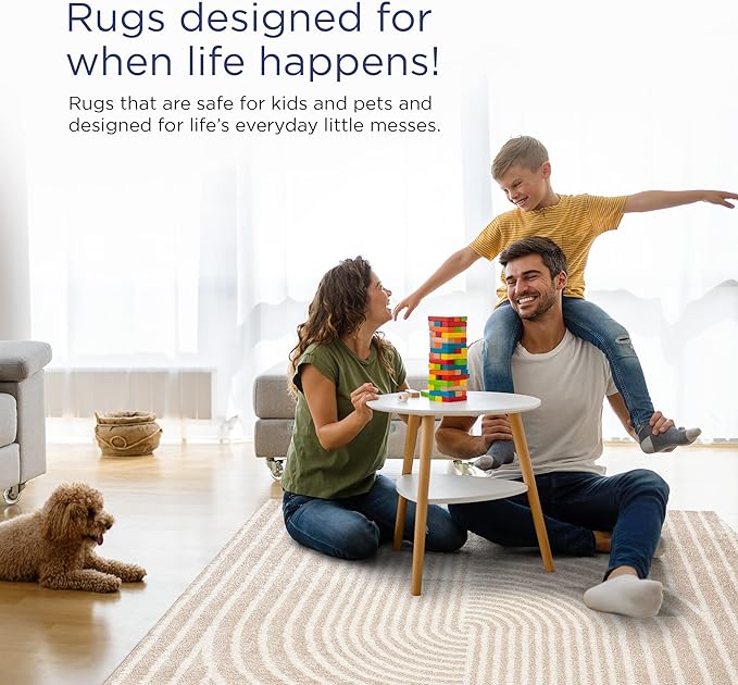 Abani Area Rug for Living Room -Nuevo 5' x 8' Beige Arch Pattern Area Rug, Soft and Durable Living Room Rug, Stain and Fade Resistant, Chic Modern Design, Pet & Kid Friendly
