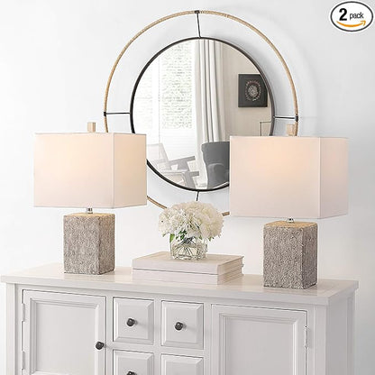 SAFAVIEH Lighting Collection Jaxon Modern Farmhouse Grey Ceramic 21-inch Bedroom Living Room Home Office Desk Nightstand Table Lamp Set of 2 (LED Bulbs Included)