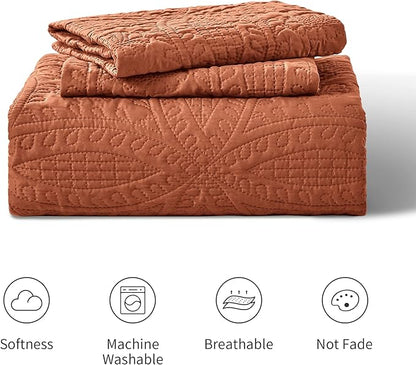 Love's cabin Quilts for Full Bed Umber Bedspreads Bedding Set - Lightweight Bedspread Comforter - Coin Pattern Bedding Coverlet for All Season - 3 Pieces (1 Quilt, 2 Pillow Shams)