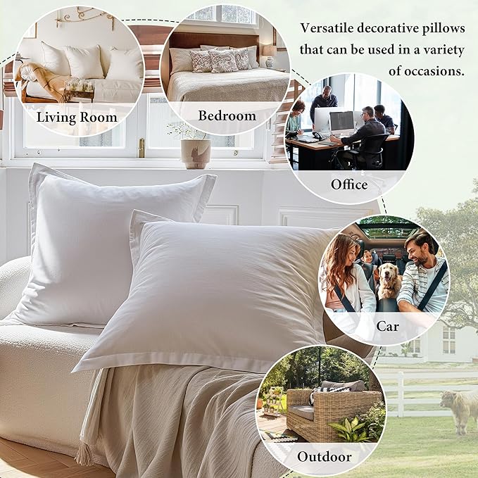 Simple&Opulence Linen Euro Sham Covers Set of 2, 26x26 Decorative Cotton Flax Blend Throw Pillow Cover Farmhouse Pillow Shams for Chair Couch Sofa Bedroom Living Room Home Decor, White