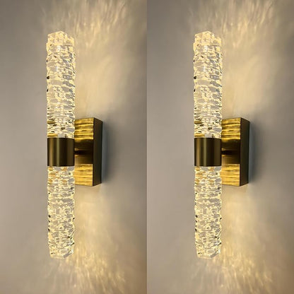 Battery Powered Crystal Wall Lights Set of 2 Rechargeable with Remote and Timmer | Small Gold Crystal Rod Wall Sconces Decor Vanity Lights for Bathroom Living Room Bedroom (2 Pack, Gold, 13.2'')