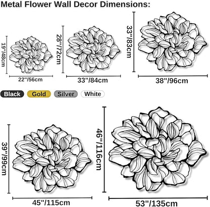 Metal Flowers Wall Decor, Metal Flower Wall Art, Minimalist Flower Line Wall Decor, Wall Art for Living Room, Bathroom, Bedroom, Housewarming Gift, Gift for Her (38"W x 33"H / 96 x 83 cm, silver)