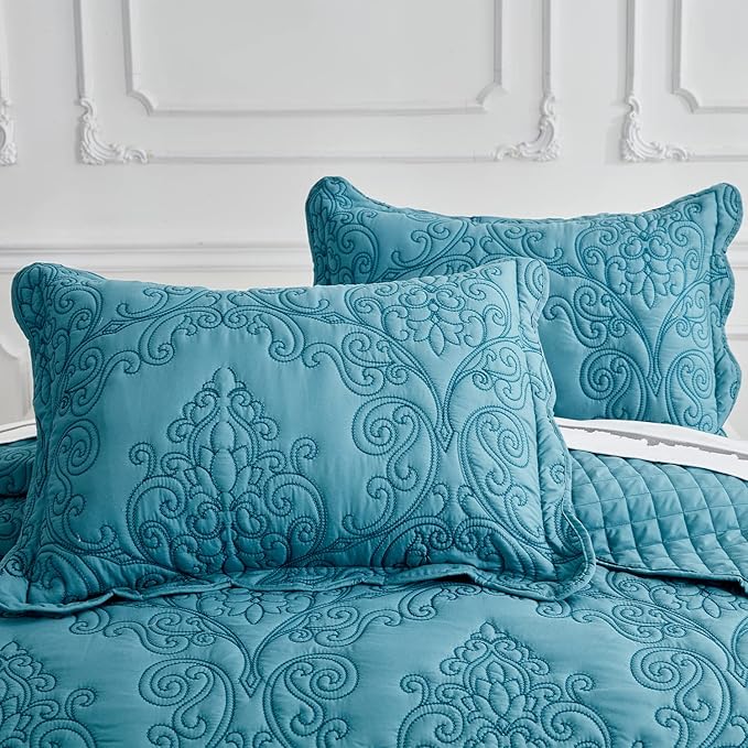 CHIXIN Microfiber King Pillow Shams Set of 2 - Decorative Quilted Pillow Covers - Lagoon - Size (20" x 36")
