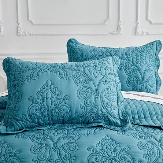 CHIXIN Microfiber King Pillow Shams Set of 2 - Decorative Quilted Pillow Covers - Lagoon - Size (20" x 36")