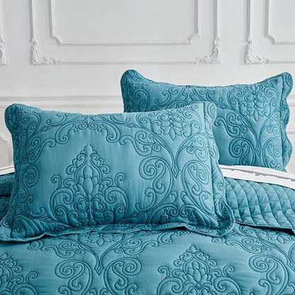 CHIXIN Microfiber Standard Pillow Shams Set of 2 - Decorative Quilted Pillow Covers - Lagoon - Size (20" x 26")