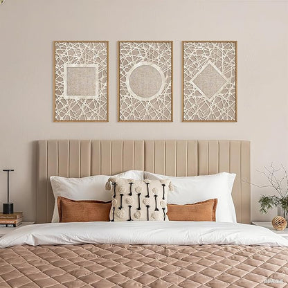 Large Boho Neutral Geometric Framed Canvas Wall Art,Modern Circle Square and Rhombus Wall Decor,Minimalist Shapes Artwork,Abstract Mid Century Art Print For Living Room,Bedroom,Office-16"x24"x3